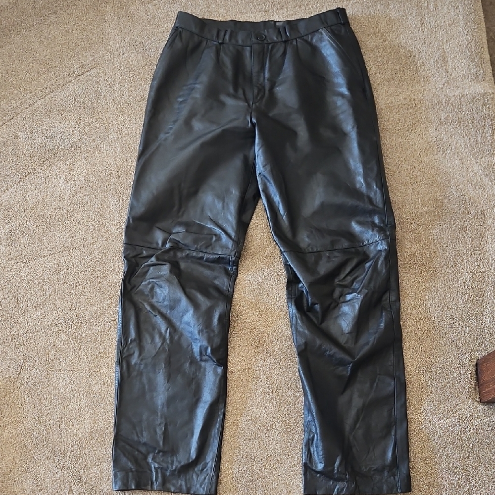 Men's Black Genuine Leather Biker Pants